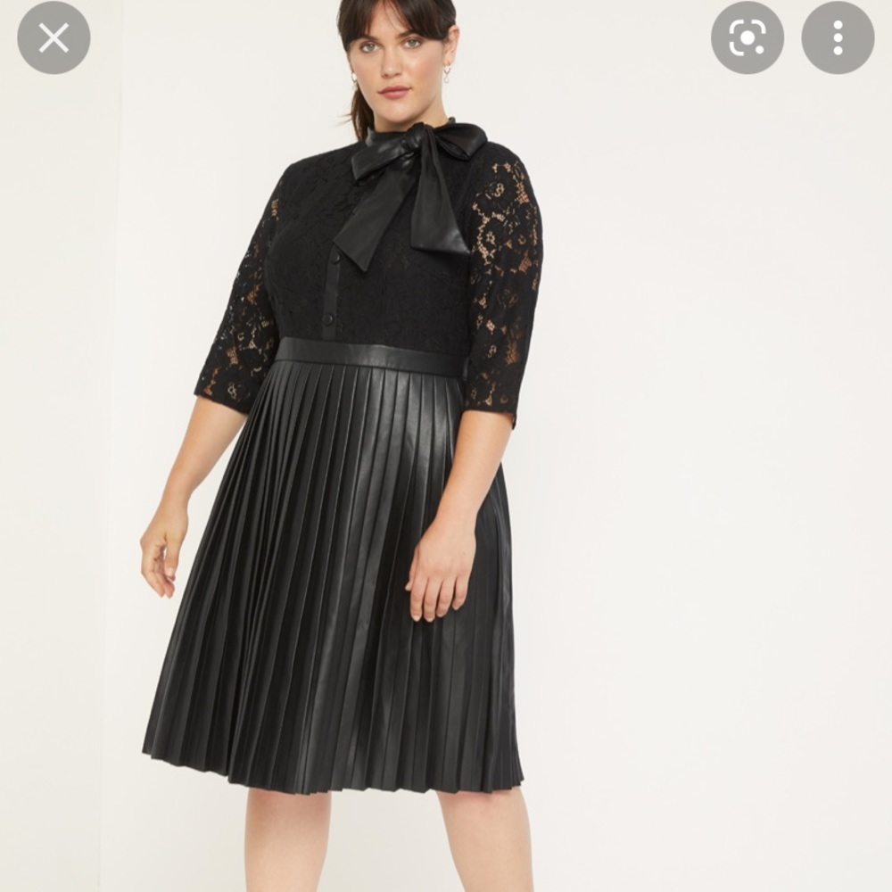 Eloquii Faux Leather Lace Tie Neck Dress Size 20